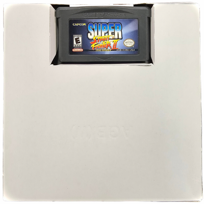 Super Street Fighter II Game Boy Advance GBA video game Complete In Box CIB featuring classic fighting gameplay iconic Street Fighter characters special moves combo attacks competitive battles arcade style action and classic handheld Nintendo gameplay retro video game collection collectible gaming appeal insert