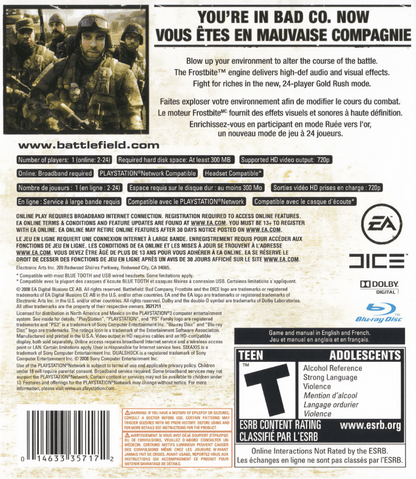 Battlefield: Bad Company back cover art for PlayStation 3 (PS3) video game