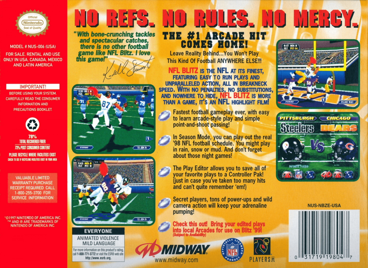 NFL Blitz cover back cover art for Nintendo 64 (N64) video game