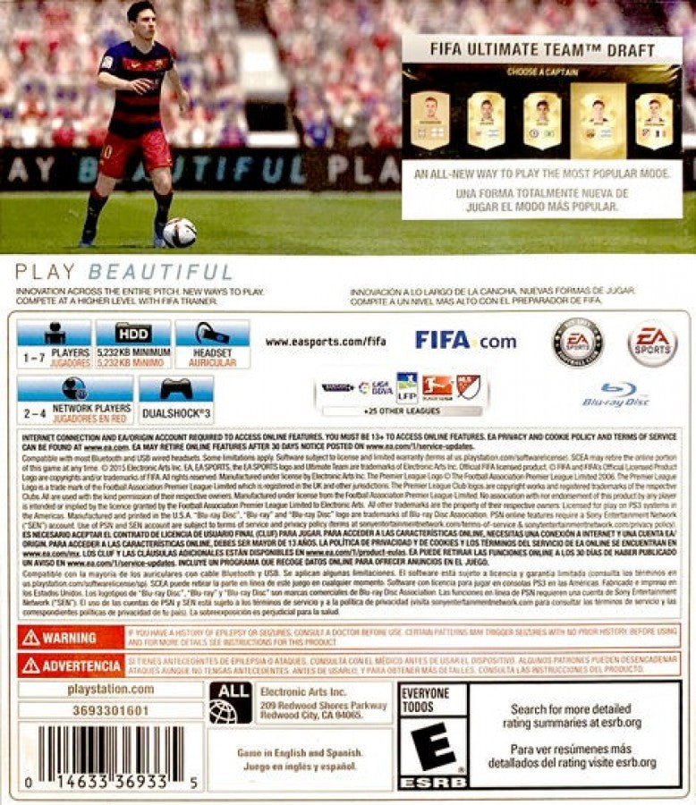 FIFA 16 back cover art for PlayStation 3 (PS3) video game