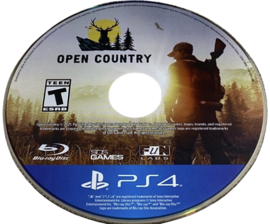 Open Country – PlayStation 4 (PS4) video game disc, outdoor survival and hunting adventure in wilderness backdrop