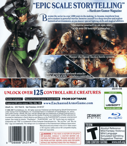 Enchanted Arms back cover art for PlayStation 3 (PS3) video game