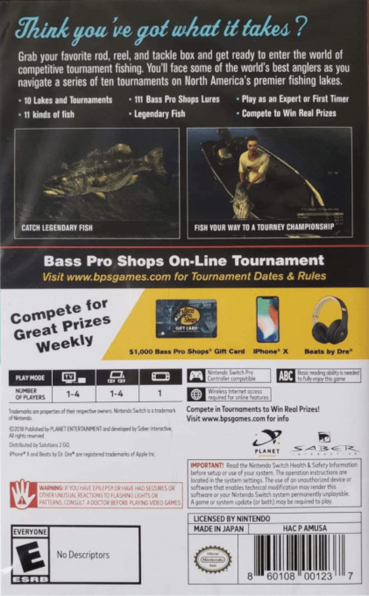 Bass Pro Shops The Strike: Championship Edition back of box for Nintendo Switch (NS) video game