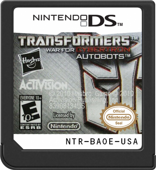 Transformers War for Cybertron Autobots Nintendo DS video game, action shooter, Transformers franchise gameplay, handheld console title cartridge