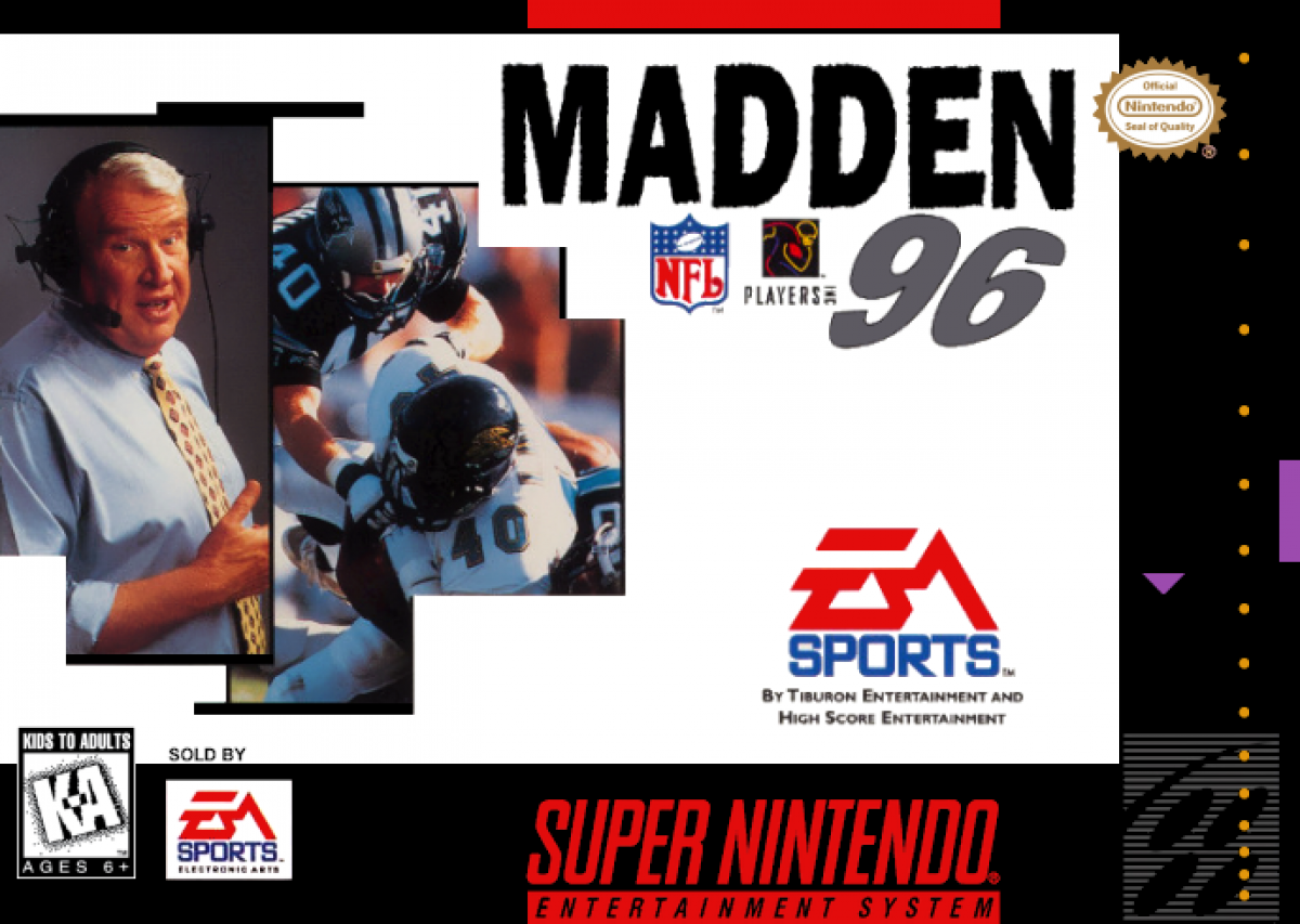 Madden NFL 96 in box cover art for Super Nintendo Entertainment System SNES video game