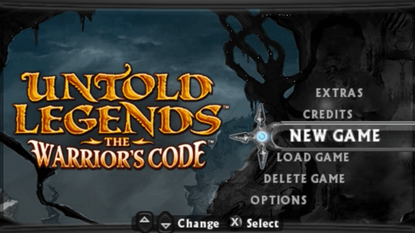 Untold Legends: Brotherhood of the Blade [Greatest Hits] – start screen for PlayStation Portable (PSP) action role-playing game