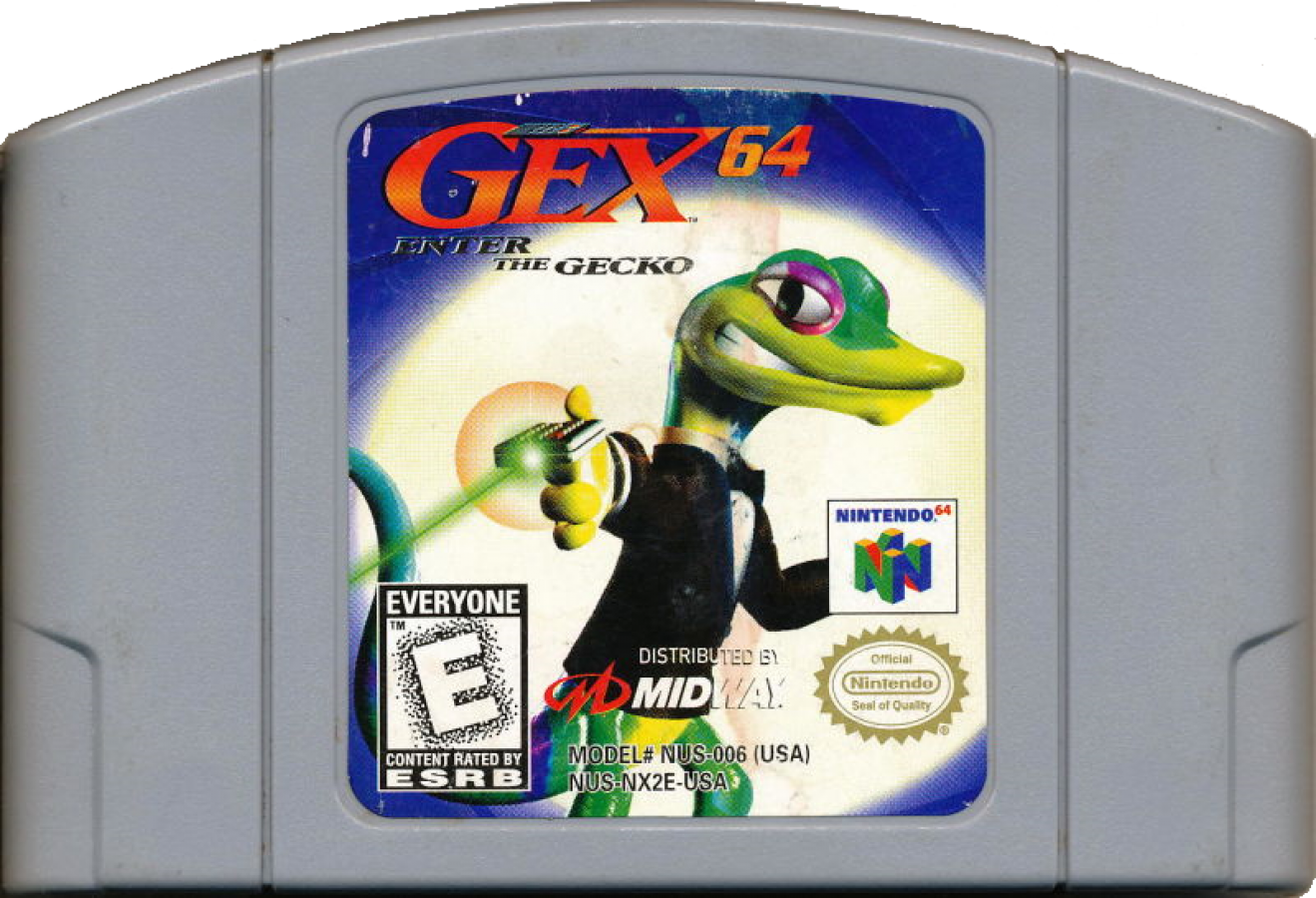 Gex 64 Enter the Gecko Nintendo 64 N64 for 3D platforming video game fans featuring Gex the gecko television themed levels collectible remotes platforming challenges enemy battles unique environments power ups and classic Nintendo 64 gameplay collectible gaming appeal game cartridge