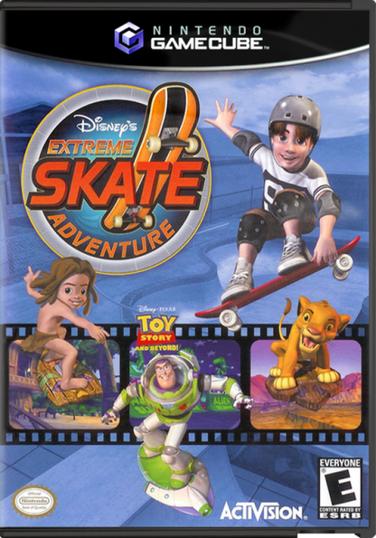 Disney's Extreme Skate Adventure cover art for GameCube (GC) skateboarding sports video game
