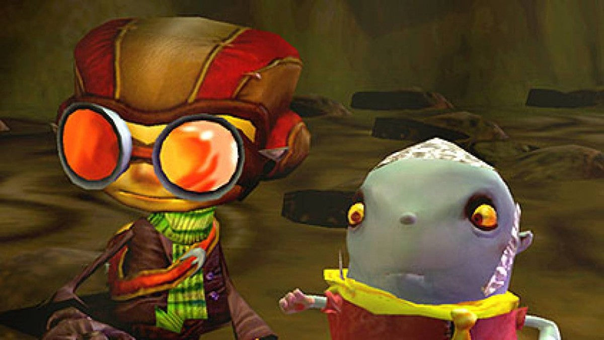 Psychonauts PlayStation 2 PS2 video game featuring action platforming adventure gameplay Raz character psychic abilities mind based environments puzzle solving enemy battles colorful worlds and classic PlayStation 2 gameplay retro video game collection collectible gaming appeal gameplay