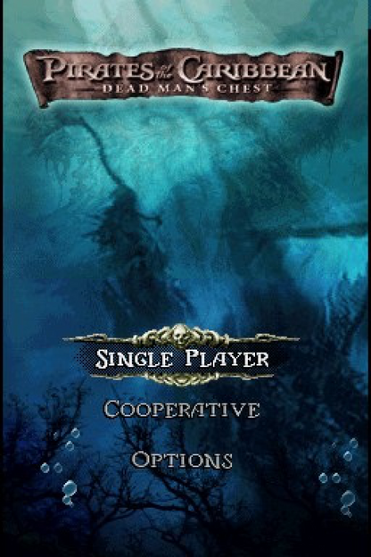 Pirates of the Caribbean Dead Man's Chest Nintendo DS DS video game featuring pirate action adventure gameplay Captain Jack Sparrow ocean exploration sword fighting ship battles treasure hunting enemy encounters island missions swashbuckling combat movie inspired storyline and classic Nintendo DS handheld adventure retro video game collection collectible gaming appeal gameplay