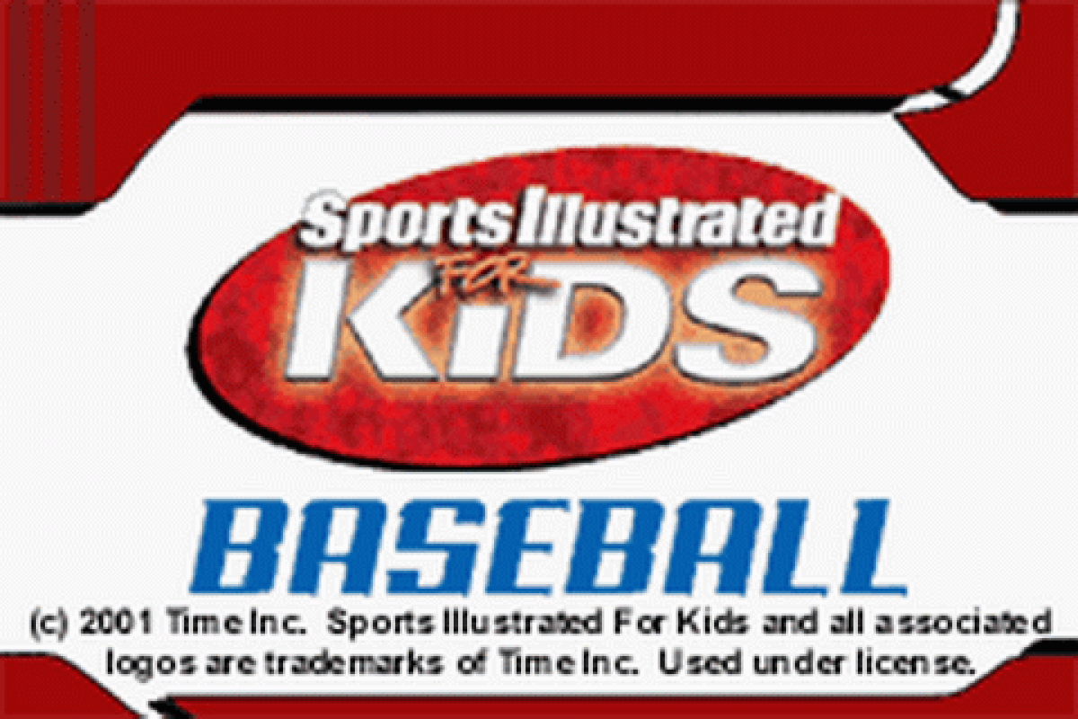 Sports Illustrated for Kids Baseball Game Boy Advance GBA video game, kid-friendly baseball sports gameplay, handheld console titlescreen