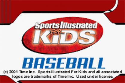 Sports Illustrated for Kids Baseball Game Boy Advance GBA video game, kid-friendly baseball sports gameplay, handheld console titlescreen