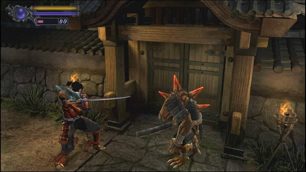 Onimusha Warlords from the Greatest Hits collection for the PlayStation 2 featuring action adventure gameplay with samurai combat demon enemies puzzle solving and cinematic storytelling set in feudal Japan gameplay 