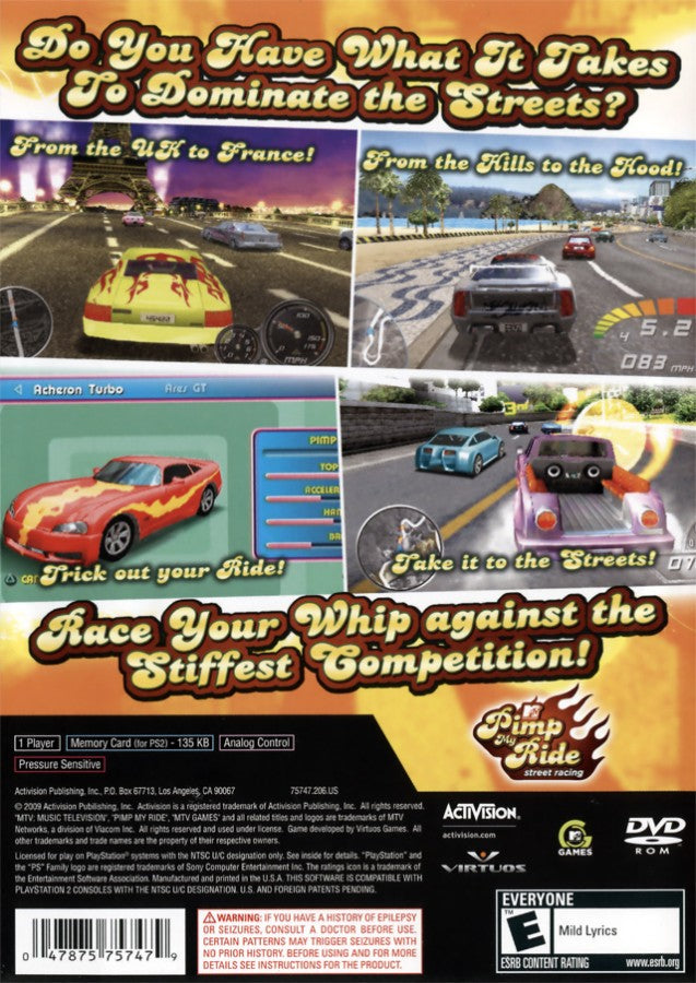 Pimp My Ride Street Racing – PlayStation 2 (PS2) video game back of case, arcade-style street racing game.