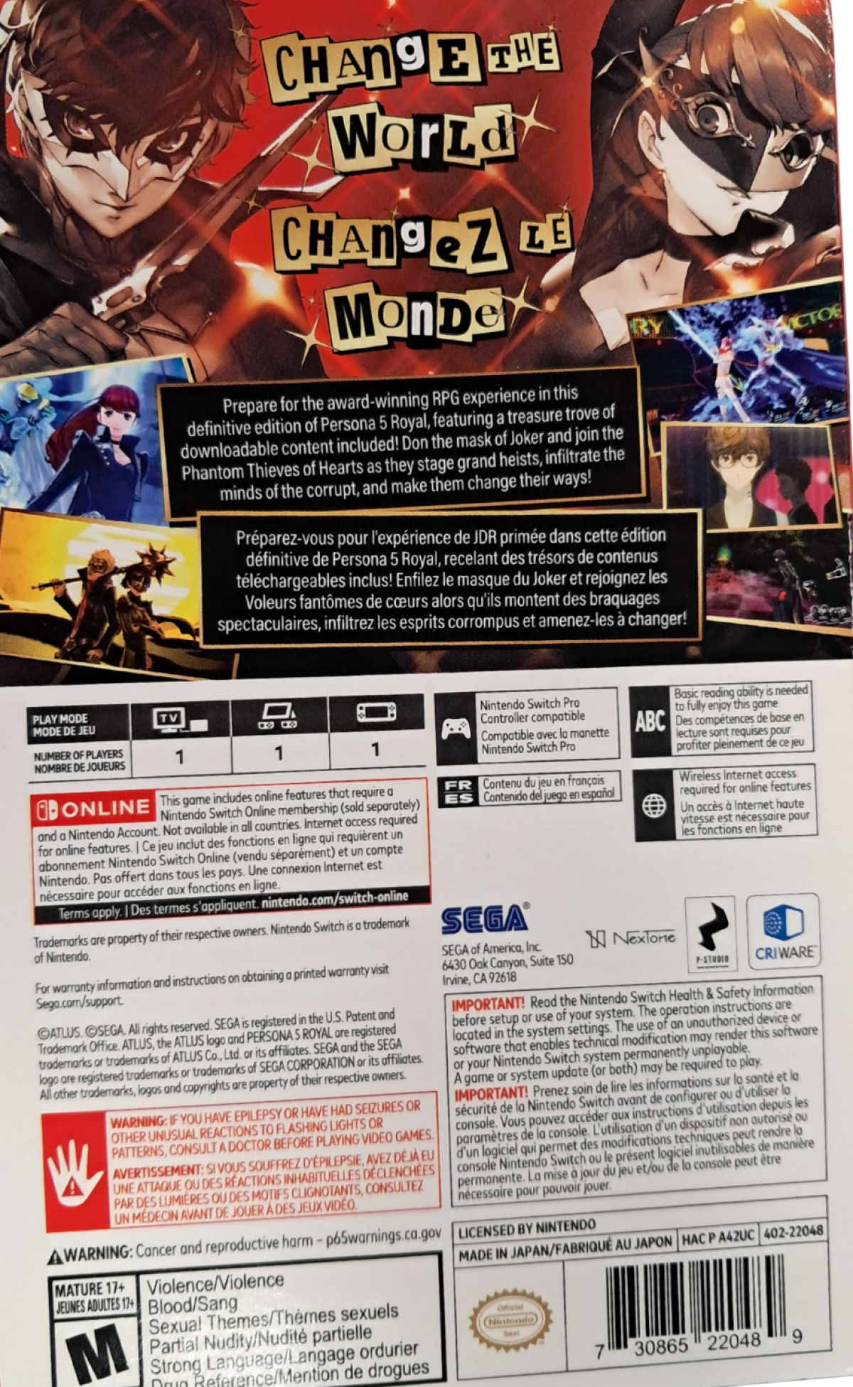 Persona 5 Royal Nintendo Switch inspired design featuring stylish JRPG life simulation aesthetic Phantom Thieves story school life exploration turn based combat supernatural palace infiltration vibrant anime visuals and character driven narrative presentation back cover