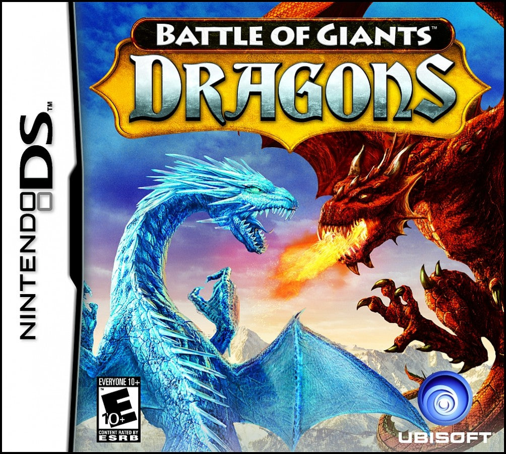 Battle of Giants Dragons Nintendo DS DS for action adventure video game fans featuring giant dragon battles customizable dragons elemental attacks fantasy environments challenging opponents multiplayer gameplay and creature based combat with classic Nintendo DS gaming collectible appeal front cover art