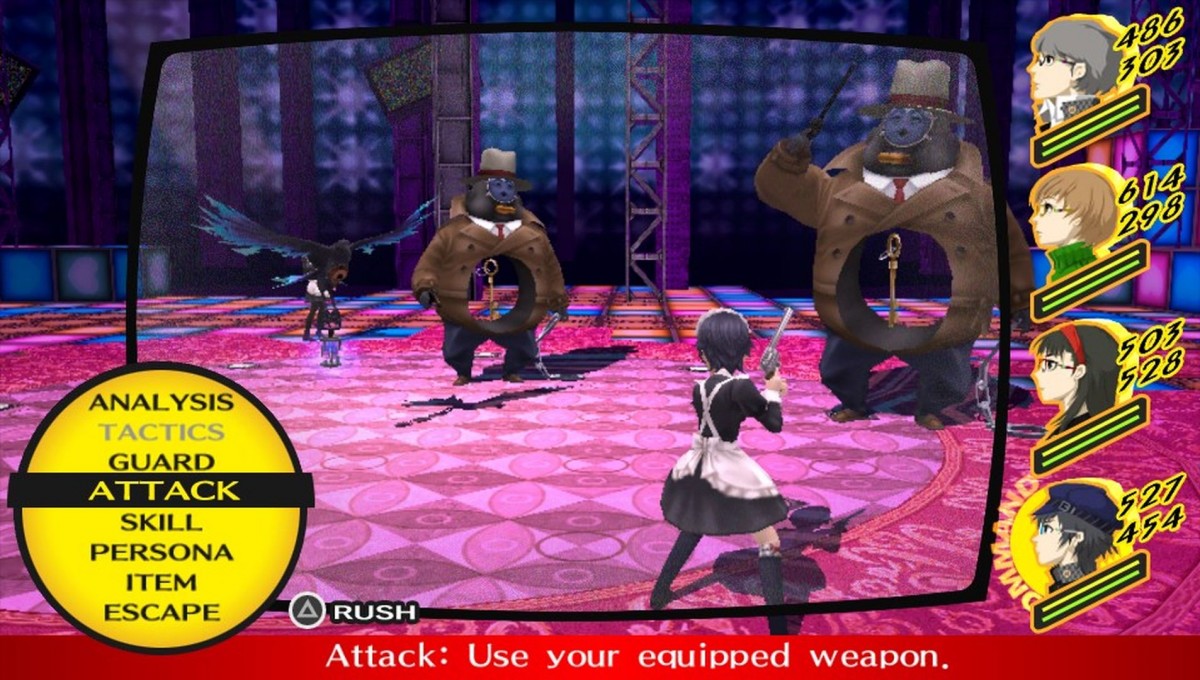 Shin Megami Tensei Persona 4 Missing Bonus Disc PlayStation 2 PS2 video game featuring Japanese role playing gameplay Yu Narukami character supernatural mystery investigation social simulation dungeon exploration turn based combat Persona abilities and classic PlayStation 2 gameplay retro video game collection collectible gaming appeal gameplay