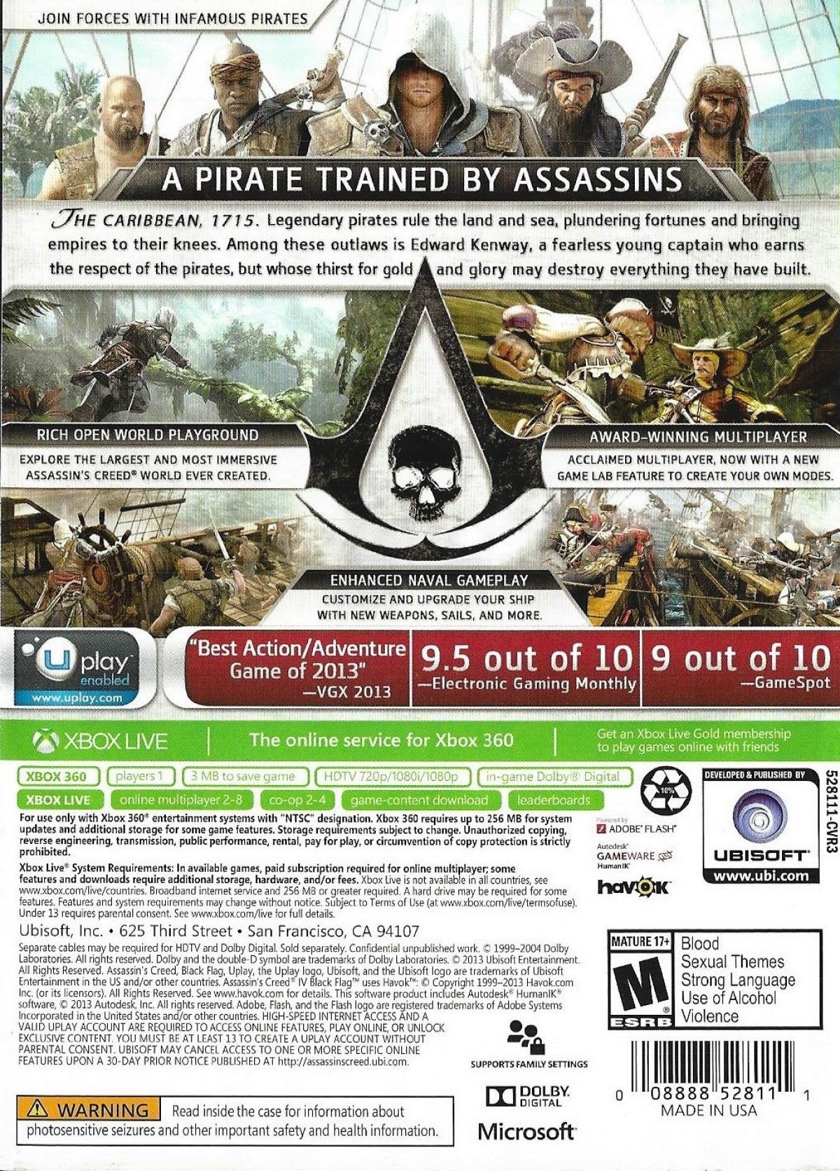 Assassin's Creed IV: Black Flag [GameStop Edition] back cover art for Xbox 360 (X360) action-adventure video game