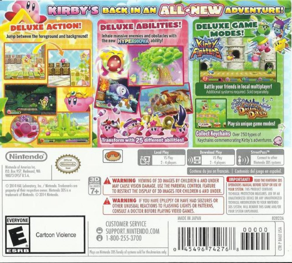 Kirby: Triple Deluxe back cover art for Nintendo 3DS (3DS) video game