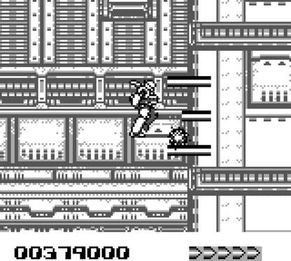 Battle Unit Zeoth [Missing Manuals/Inserts] for Game Boy (GB) featuring a sci fi top down shooter where you pilot a transforming mech tank through intense missions; blast enemies collect upgrades and survive challenging stages in this boxed copy missing the original manuals and inserts gameplay screenshot