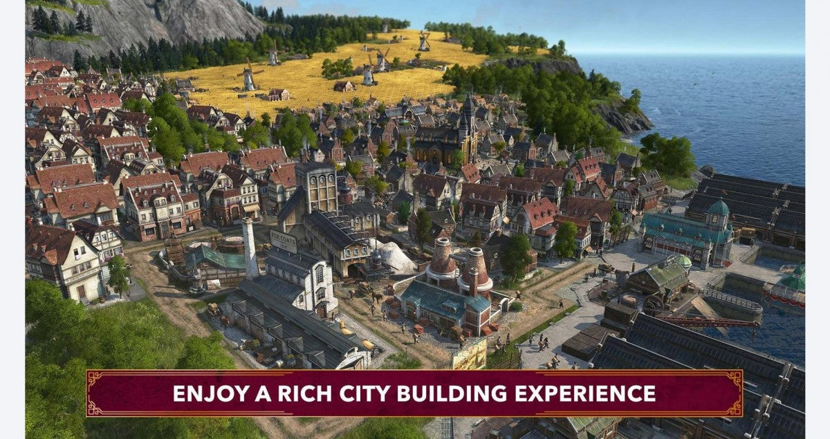 Anno 1800 Console Edition gameplay image for PlayStation 5 (PS5) strategy and city-building video game showing industrial era ships and city skyline