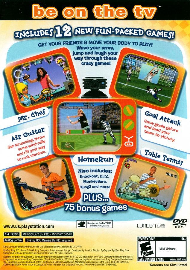 EyeToy: Play 2 back of case for PlayStation 2 (PS2) motion-controlled party mini-game collection video game