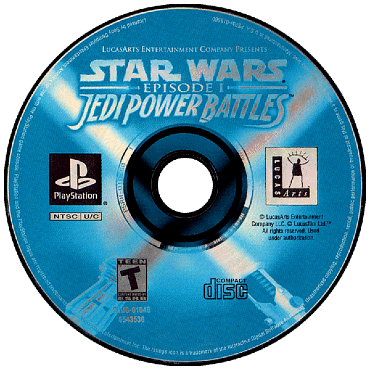 Star Wars Episode I Jedi Power Battles PlayStation 1 arcade action fighting game playable Jedi characters light saber combat disc art 