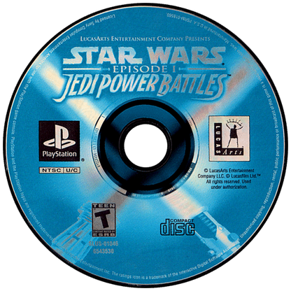 Star Wars Episode I Jedi Power Battles PlayStation 1 arcade action fighting game playable Jedi characters light saber combat disc art 
