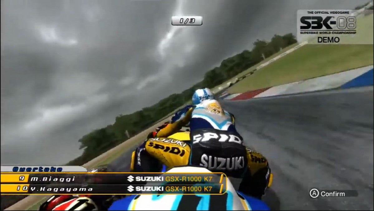 SBK: Superbike World Championship for Xbox 360 (X360) at Gamers INC, featuring authentic motorcycle racing action with licensed superbikes and tracks, realistic handling tuned for simulation-style play, and competitive season and quick-race modes that let you chase the podium in high-speed two‑wheel battles gameplay screenshot