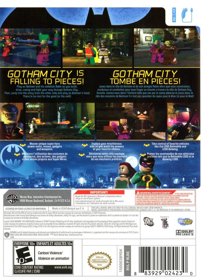 LEGO Batman: The Videogame – Nintendo Wii (Wii) action-adventure superhero platformer video game back of case