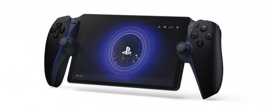 PlayStation Portal Remote Player Black inspired design featuring handheld streaming gaming device aesthetic sleek modern PlayStation hardware remote PS5 gameplay integration high resolution display ergonomic controls cloud connected play experience and premium Sony gaming accessory presentation angle front on 