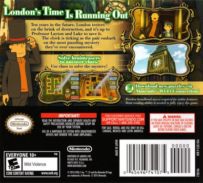 Professor Layton and the Unwound Future Nintendo DS puzzle adventure game solving brain teasers time travel mystery London story back cover art