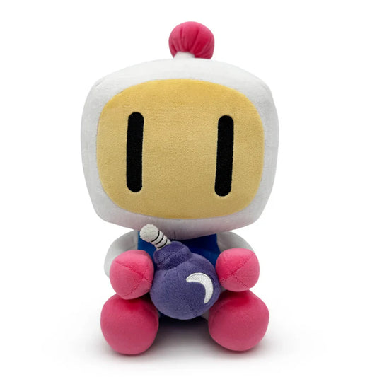 Bomberman 9 inch plush stuffed toy featuring the classic Bomberman character in white outfit with blue and red accents soft huggable fabric collectible video game merchandise