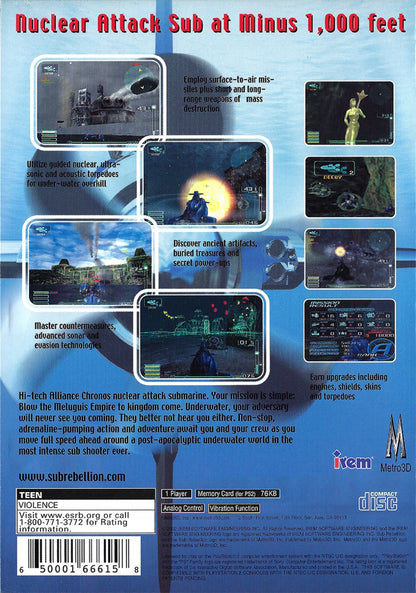 Sub Rebellion PlayStation 2 PS2 retro video game submarine combat simulator back of case (2002)