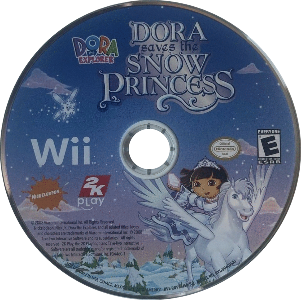 Dora the Explorer: Dora Saves the Snow Princess disc cover art for Nintendo Wii (Wii) video game 