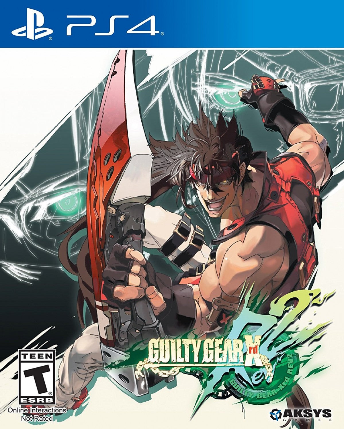 Guilty Gear Xrd Rev 2 PlayStation 4 fighting video game Arc System Works 2.5D cel-shaded graphical style anime-inspired characters Sol Badguy Ky Kuke Jack-O Venom Answer Baiken roster refined combat mechanics dramatic finishes story mode missions online multiplayer GGPO netcode training mode combo trials front cover