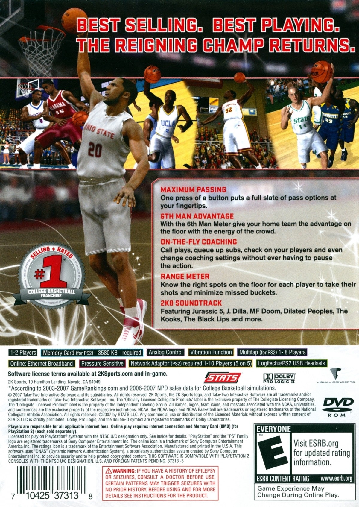 College Hoops 2K8 back cover art for Playstation 2 (PS2) sports video game