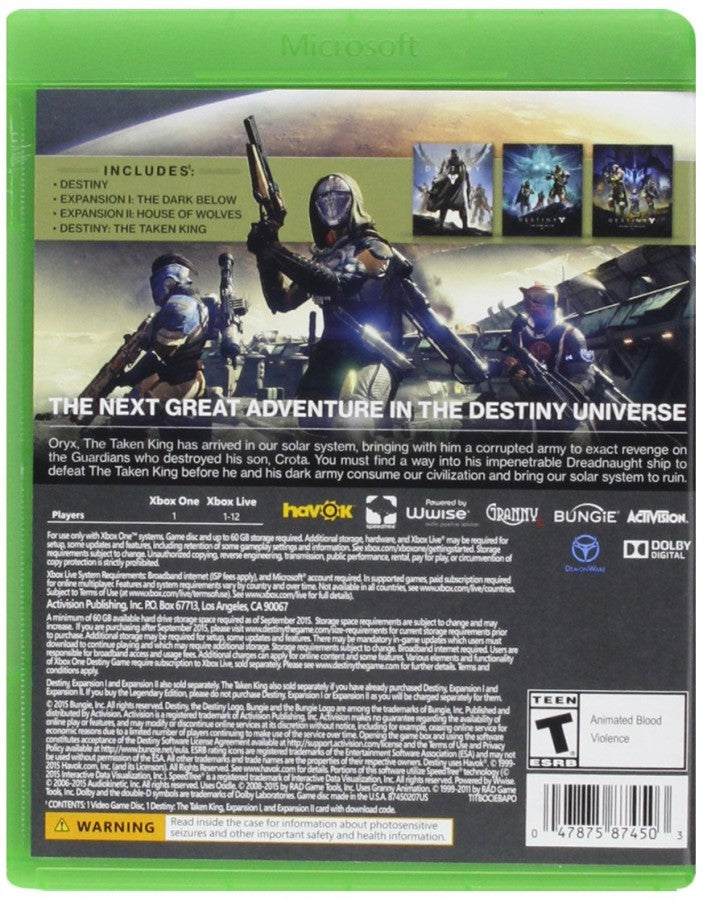 Destiny: Taken King [Legendary Edition] back cover art for Xbox One (XONE) video game