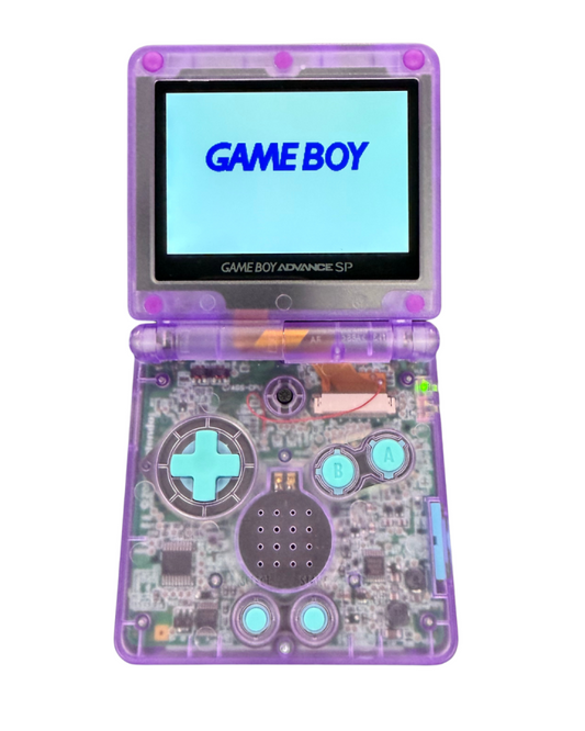 custom Pokemon Gengar Game Boy Advance SP handheld console IPS backlit screen modded system retro gaming device rechargeable portable console collectible for Nintendo fans