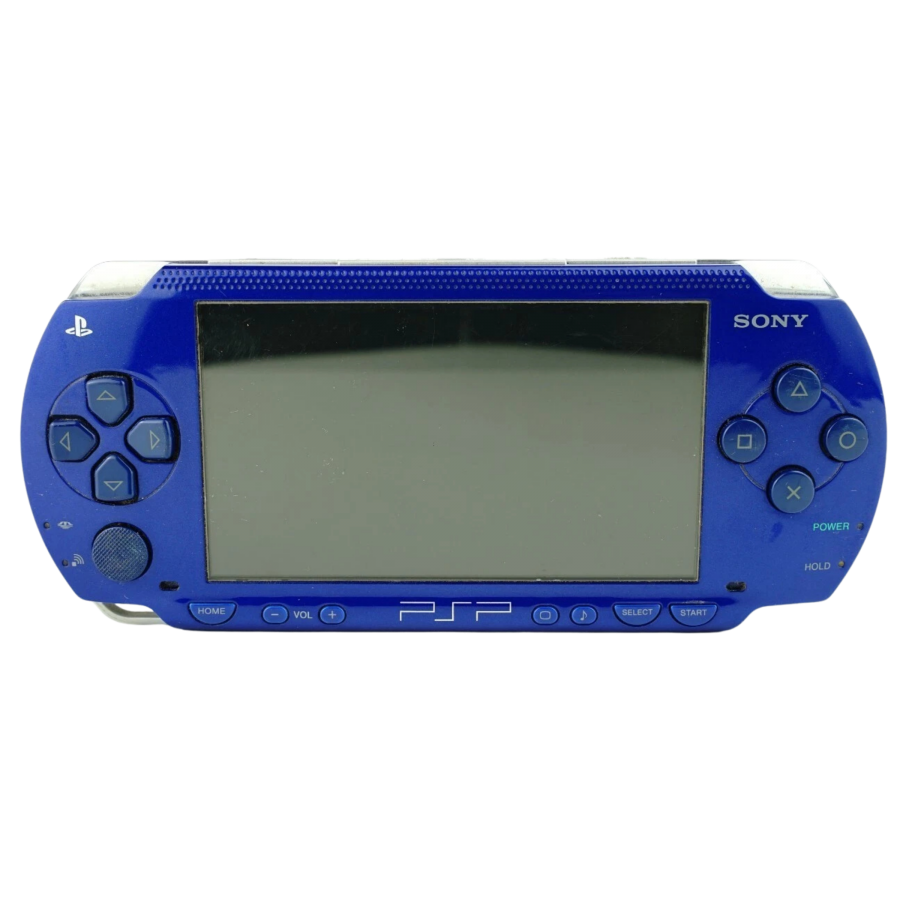 PlayStation Portable 1000 Console (PSP) [Blue][JP Import] in scratch and scuff condition featuring Sony’s original PSP-1000 handheld with a bright widescreen display and portable UMD gaming; this Japanese import system shows noticeable cosmetic wear but is fully functional and ready for gaming on the go front face