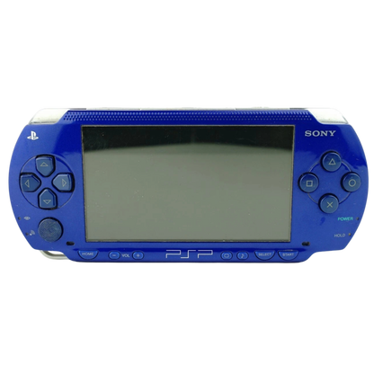 PlayStation Portable 1000 Console (PSP) [Blue][JP Import] in scratch and scuff condition featuring Sony’s original PSP-1000 handheld with a bright widescreen display and portable UMD gaming; this Japanese import system shows noticeable cosmetic wear but is fully functional and ready for gaming on the go front face