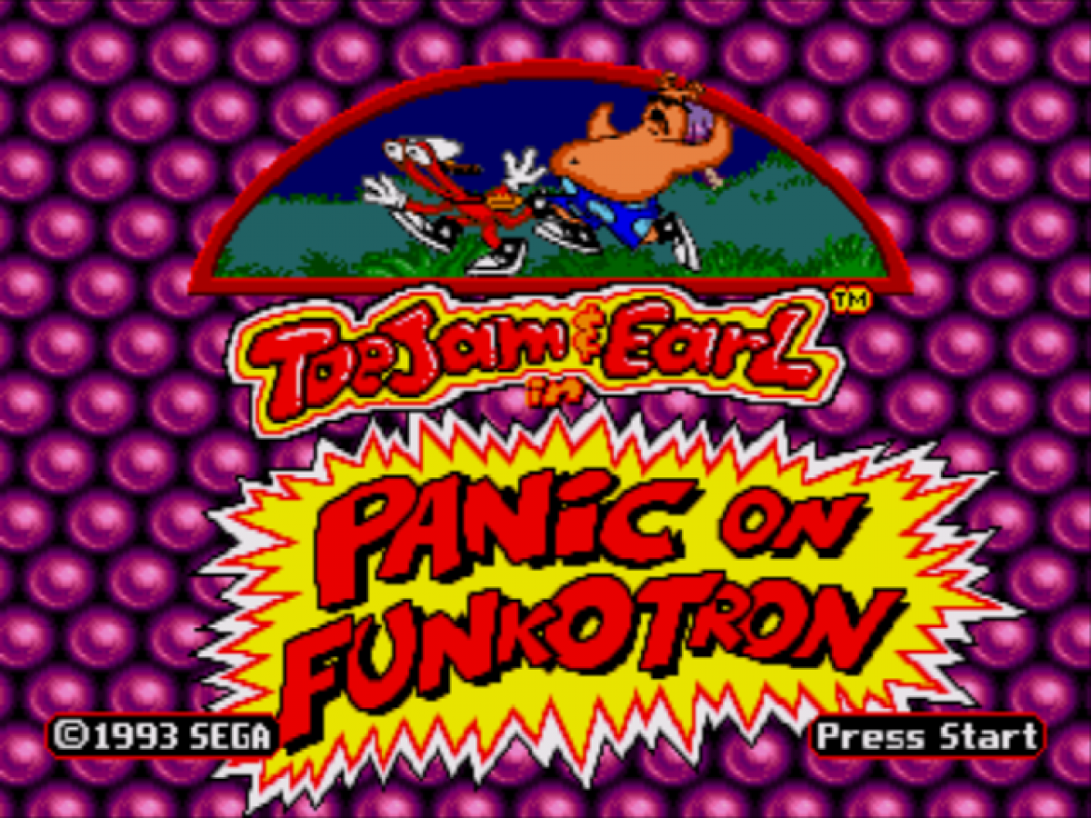 ToeJam and Earl in Panic on Funkotron Sega Genesis retro video game platformer title screen (1993)