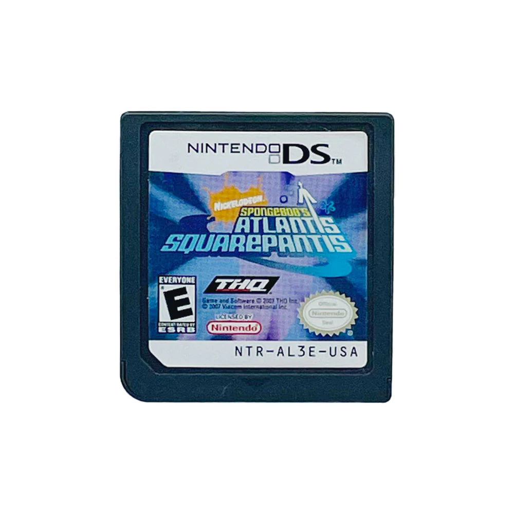 SpongeBob Atlantis SquarePantis Nintendo DS video game, action adventure, cartoon-based gameplay, Nickelodeon title, handheld console release cartridge