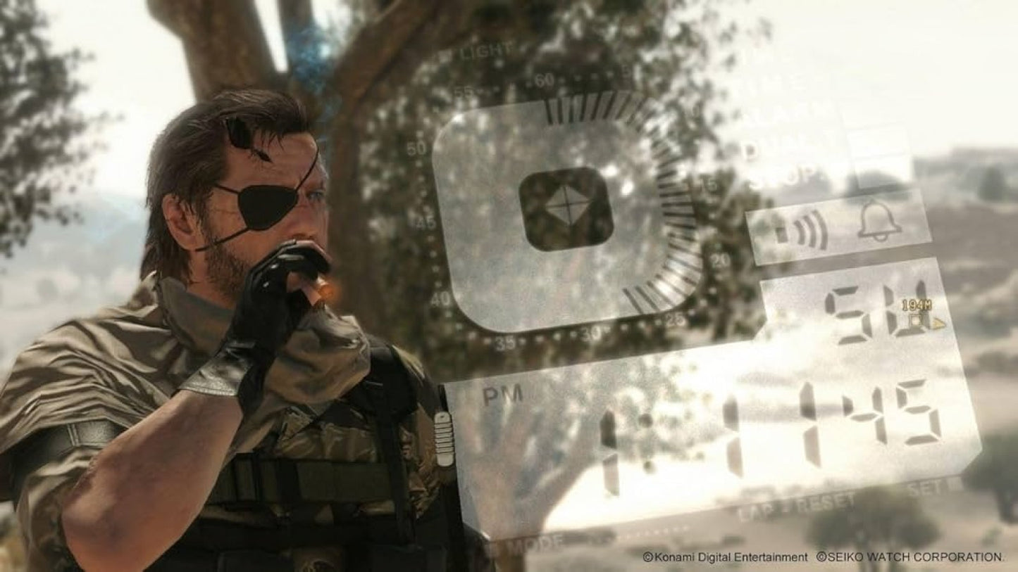 Retro Metal Gear Solid V The Phantom Pain PS4 inspired design featuring tactical stealth action aesthetic open world military infiltration cinematic espionage gameplay futuristic warfare Diamond Dogs mercenary operations Hideo Kojima masterpiece nostalgic stealth adventure presentation gameplay