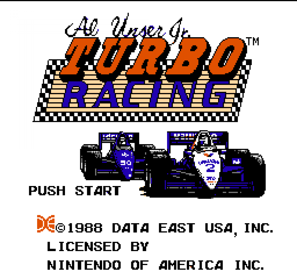 Al Unser Jr Turbo Racing Nintendo Entertainment System NES for retro video game enthusiasts featuring arcade racing gameplay open wheel motorsports high speed competition multiple race tracks responsive controls classic 8 bit driving action and collectible gaming appeal gameplay