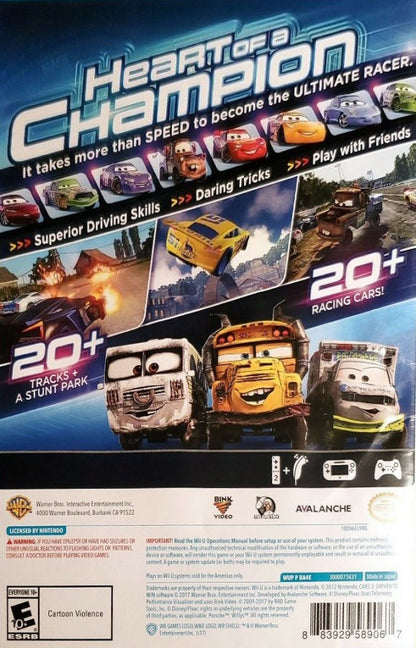 Cars 3: Driven to Win back cover art for Nintendo Wii U (WiiU) video game 