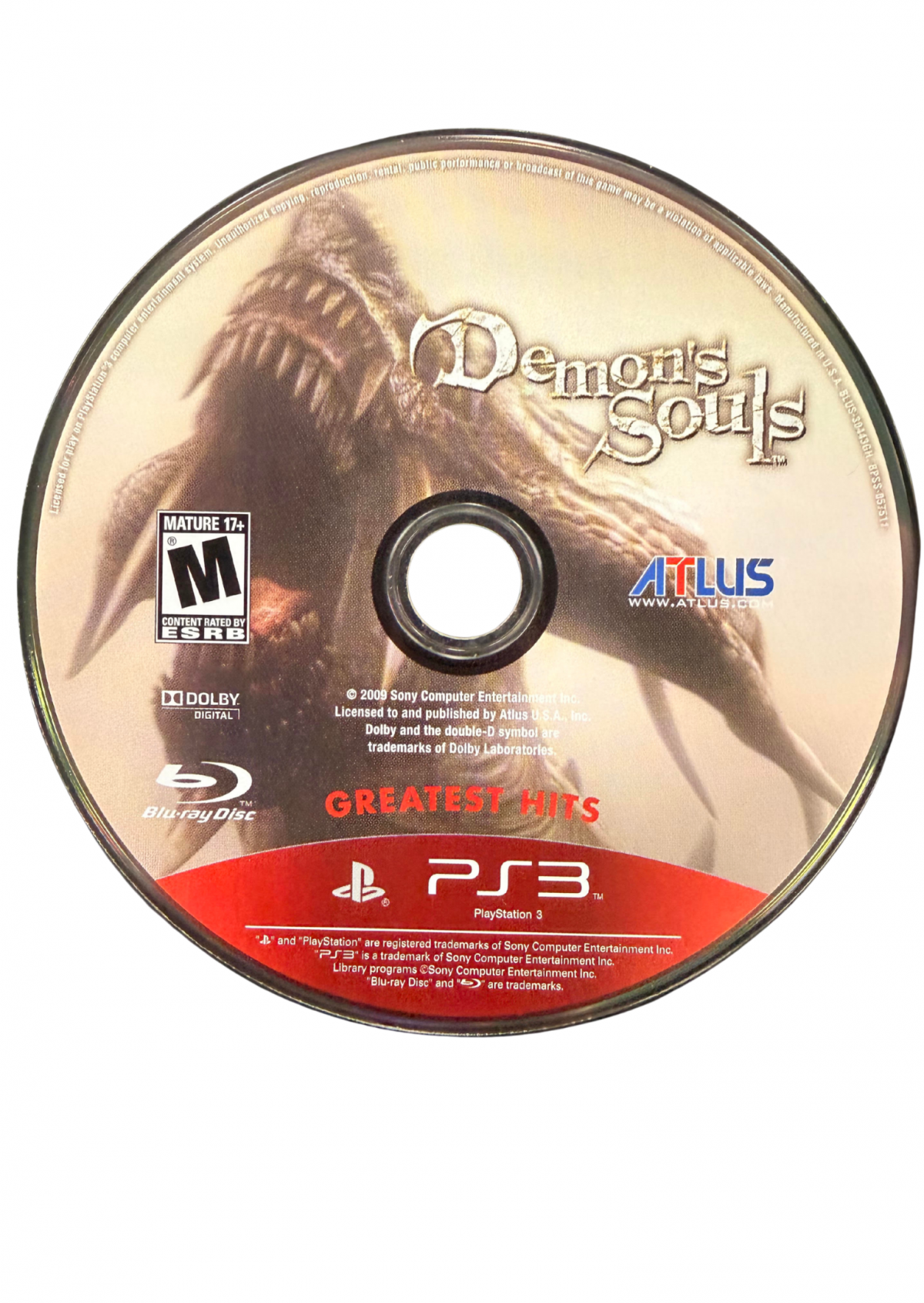 Demon’s Souls Greatest Hits PlayStation 3 PS3 video game featuring challenging action role playing gameplay dark fantasy world exploration brutal melee combat magic spells boss battles character customization soul collection mechanics atmospheric environments and classic FromSoftware gameplay retro video game collection collectible gaming appeal disc 