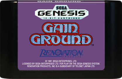 Gain Ground Sega Genesis GEN for retro video game enthusiasts featuring tactical action gameplay strategic character switching arcade style combat maze based levels cooperative multiplayer challenges unique playable heroes and collectible gaming appeal cartridge 