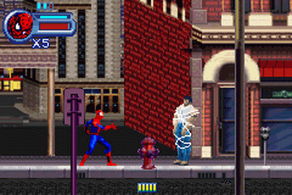 Spider Man Mysterio’s Menace Game Boy Advance GBA for retro video game enthusiasts featuring superhero action platforming gameplay web slinging combat villain encounters side scrolling adventure levels Marvel inspired missions fast paced handheld action and collectible gaming appeal gameplay  