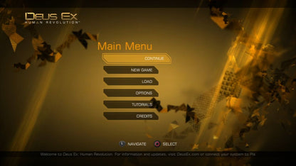 Deus Ex Human Revolution title screenfor PlayStation 3 (PS3) video game. 